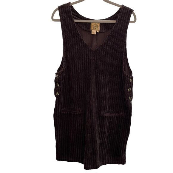 Vintage 90s AMI Paris Jumper Dress Corduroy Brown Medium Pockets Cottagecore - Picture 2 of 9